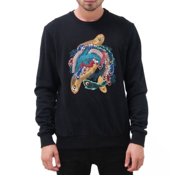 Eleven Paris Nolan Embroidered Feather Sweatshirt - Black/Multi - L - Picture 1 of 10